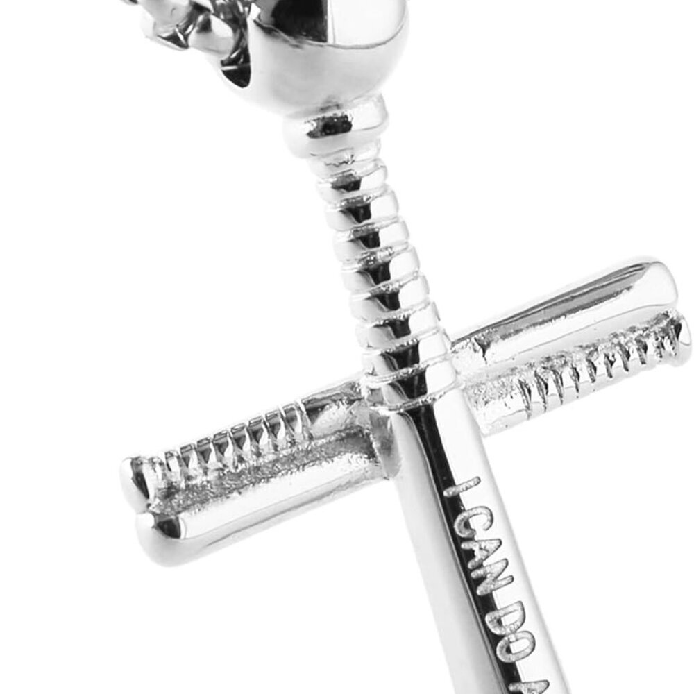 Baseball Cross Sports Pendant Stainless Steel Baseball Bat Cross Necklace, Large